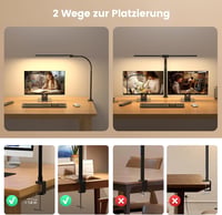 SIBRILLE RGB Dupla Fejes Asztali Lámpa - 22W LED, 80cm, Csíptethető, Távirányítós, Állítható Színhőmérséklet, Szemvédő Monitor Világítás 8