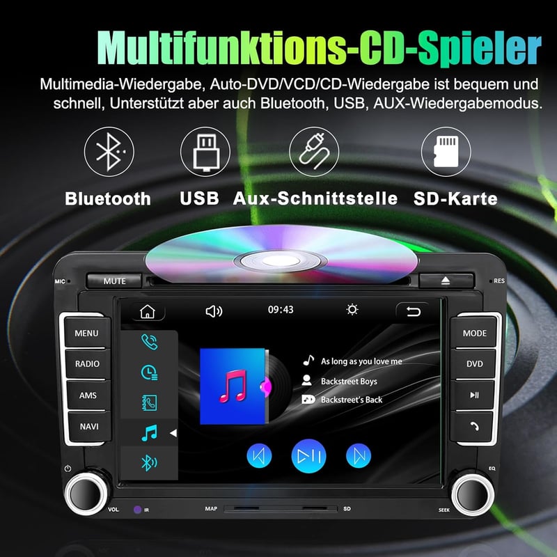 Volkswagen 7" érintőképernyős autórádió CarPlay és Android Auto támogatással - Polo, Passat, Tiguan, EOS