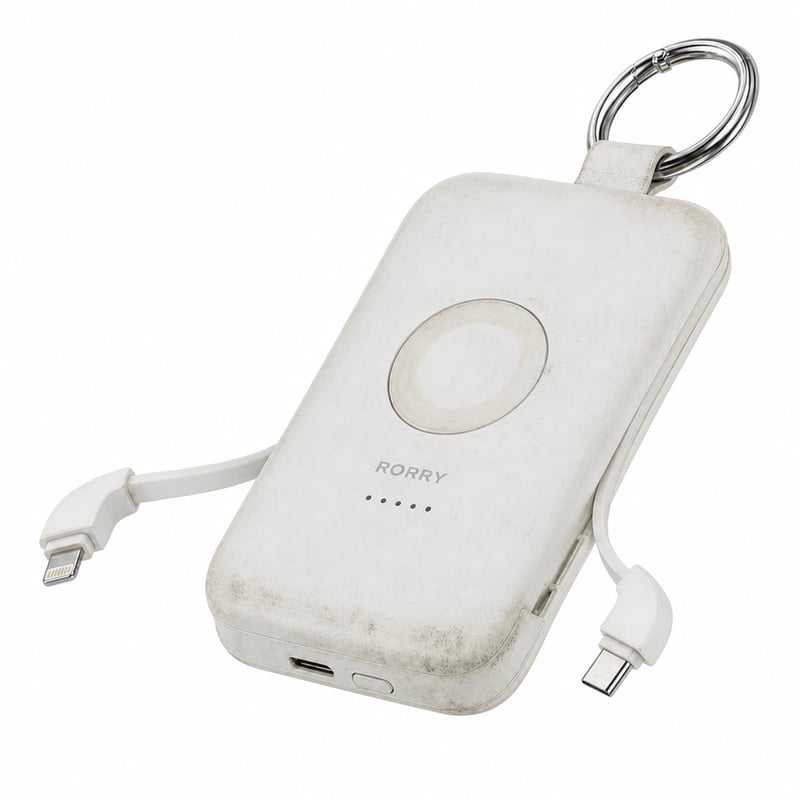 RORRY CharmGo Powerbank 10000 mAh, 20W, ugrađeni USB-C i Lightning kabel — neispravan, za dijelove: powerbank se ne puni (stanje: vidi drugu sliku)