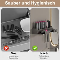 W&H Hajszárító Tartó Fali Fúrás Nélküli Rozsdamentes Acél Állvány Dyson Airwrap Styler Hajformázókhoz - Fekete 4