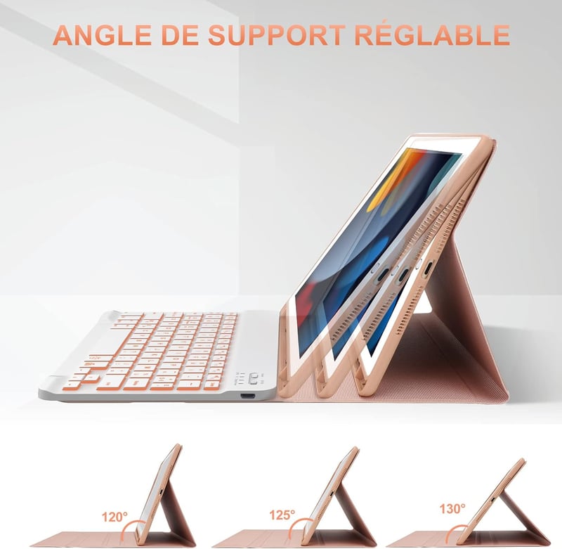 JADEMALL Levehető Bluetooth Billentyűzet Tok iPad 10.2" 9/8/7 Generációhoz - Háttérvilágítású AZERTY Billentyűzet, Rózsaszín

AI: I've creat