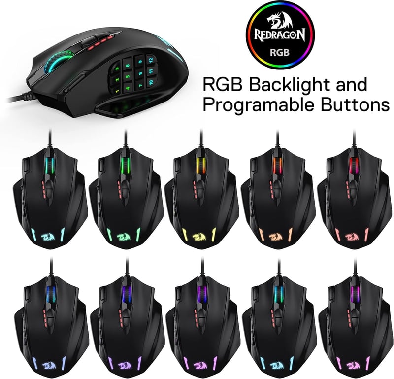 Redragon M908 IMPACT Lézeres Gamer Egér - 12400 DPI, 18 Programozható Gomb, RGB LED Világítás, USB Vezetékes, PC/Mac Kompatibilis