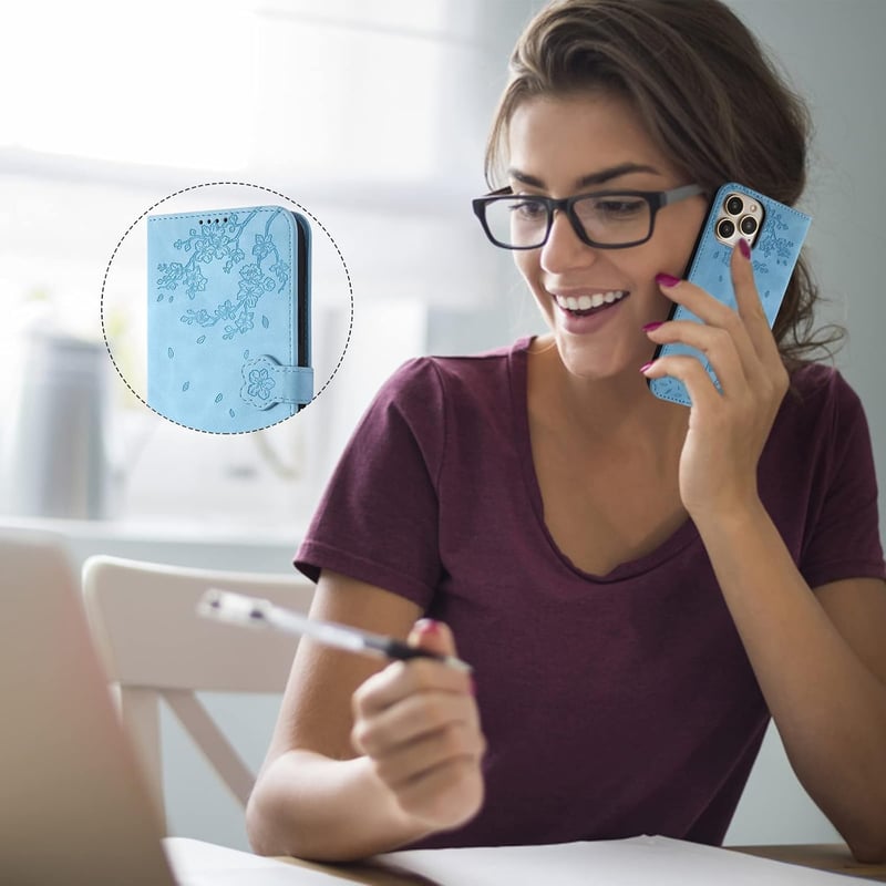 Vaitasy Samsung Galaxy A34 5G Kék Macskás Tok - PU Bőr Flip Védőtok Mágneses Zárral, Kártyatartóval és Állvánnyal, Prémium Telefontok