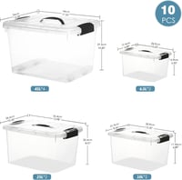 Greentainer Átlátszó Tárolódoboz Szett 10 db - Fedéllel, Fogantyúval, Egymásba Rakható Műanyag Tárolók Ruhákhoz, Konyhába, Irodába, BPA-ment 2