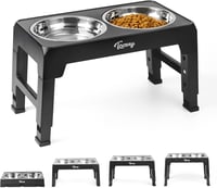 Toozey Magasságállítható Kutyatál Rozsdamentes Acél 1200ml Közepes és Nagy Kutyáknak - black 1