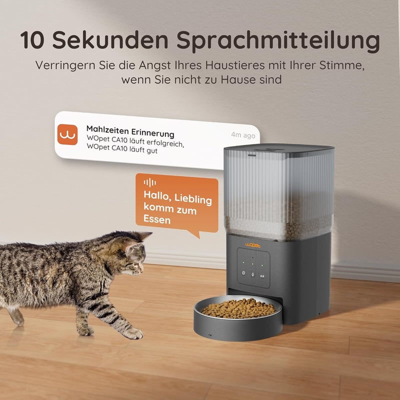 WOPET 4L WiFi Automata Macska Etető - Applikációs Vezérlés, Lassú Etetés, Hangfelvétel, Napi 1-10 Étkezés Macskáknak és Kutyáknak