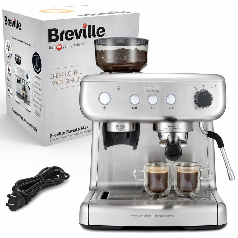 Breville VCF126X Barista Max aparat za espresso s ručkom, ugrađenim mlinom i pjenjačom za mlijeko — bez vrča za pjenjenje mlijeka (stanje: vidi 2. sliku)