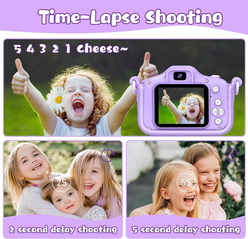 Lila 48 MP gyerek fényképezőgép 3-12 éveseknek, 1080P, 32GB SD kártyával, unikornis tokkal