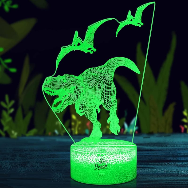 Nice Dream Dinoszaurusz 3D Éjjeli Lámpa - 16 Színű LED Világítás Távirányítóval, Gyerekszoba Dekoráció, Hordozható, Tökéletes Ajándék Fiúkna