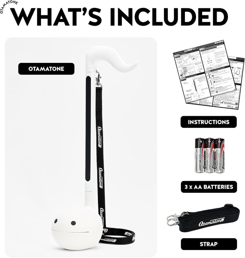 Hamee Otamatone Deluxe Zenélő Játékhangszer - Fehér Színben, 3 AA Elemmel, 45 cm-es Méretben, Különleges Angol Verzió