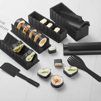 SKYSER Sushi Készlet 20 Részes Kezdőknek Sushi Készítő Szett Tekerő Szőnyeg Pálcikák Fekete 3