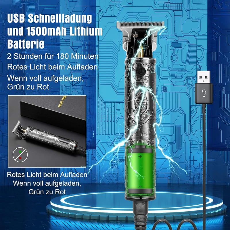 ZITFRI Profi hajvágó férfiaknak, T-pengés, USB-s, LED-es, 3 fésűvel