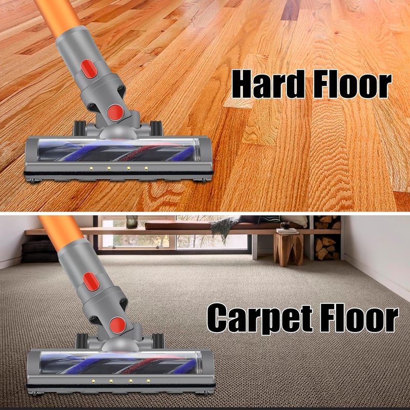 Dyson V7-V15 kompatibilis motoros turbókefe LED-fénnyel, szőnyegre és keménypadlóra