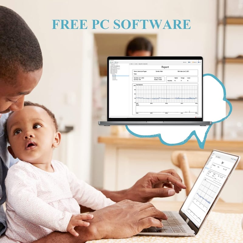 Wellue Baby O2 Pulzoximéter Csecsemőknek - Folyamatos Oxigénszint és Pulzusmérő, Bluetooth Riasztással, Ingyenes Alkalmazással, Kék