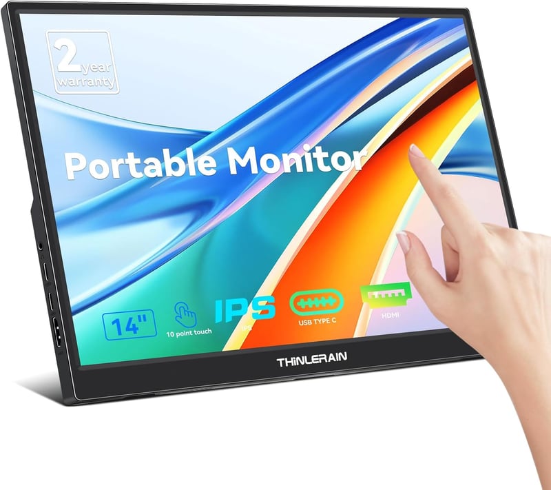 Thinlerain 14" Hordozható Érintőképernyős Monitor - Full HD IPS Kijelző, USB-C/HDMI Csatlakozás, 10 Pontos Érintés, PC/Laptop Kiegészítő