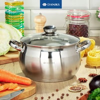 Daniks Classic rozsdamentes acél főzőedény üvegfedővel, 9 literes, ezüst, mosogatógépben mosható, kerámiabevonatú konyhai fazék 9