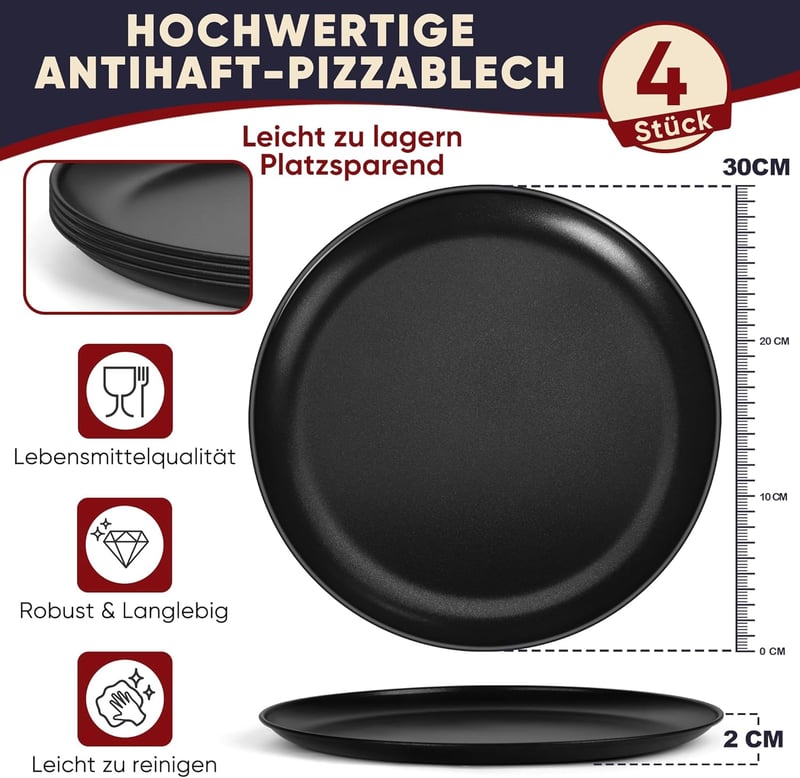 HaWare 30 cm-es tapadásmentes kerek pizzasütő tálca szett, 4 darabos