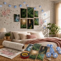Dekorácia do podnájmu: tapeta + nálepky + plagáty + páska + LED reťaz 1
