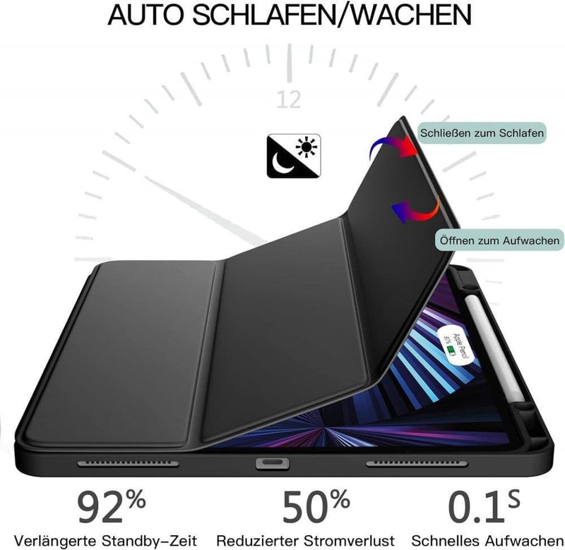 Apple iPad Pro 12.9 Védőtok Tolltartóval, Fekete TPU Hátlap