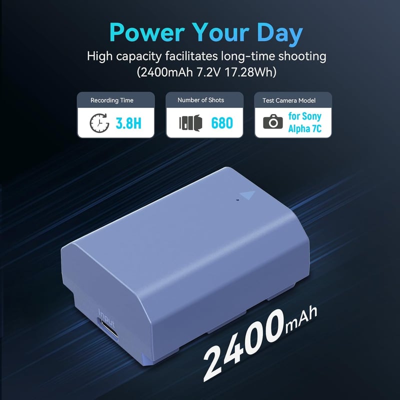 SMALLRIG NP-FZ100 2400mAh akkumulátor Sony A7 IV, A7S III, A6600 kamerákhoz, USB-C töltéssel