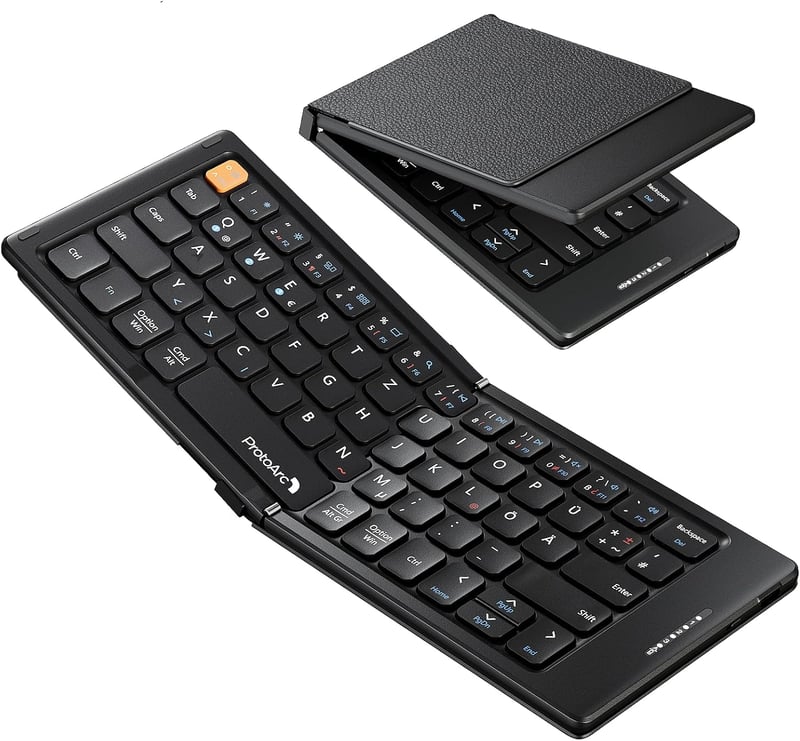 ProtoArc XK04 Összecsukható Kompakt QWERTZ Bluetooth Billentyűzet PU Bőrtokkal - Hordozható Mini Utazó Klaviatúra iPad iPhone Mac Android Wi