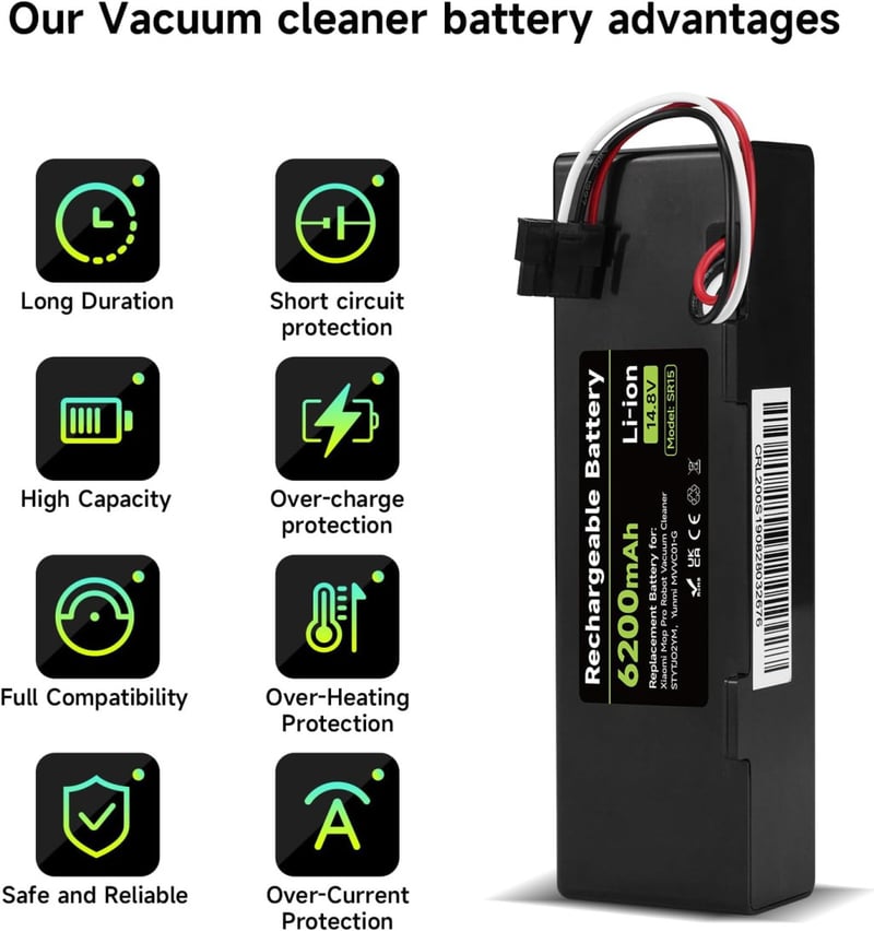 Mspalocell 6200 mAh 14.8V Pótakkumulátor Xiaomi Mop, Mop 2s, Mop Pro Robotporszívóhoz - Lítium-ion Csere Akku STYTJ02YM