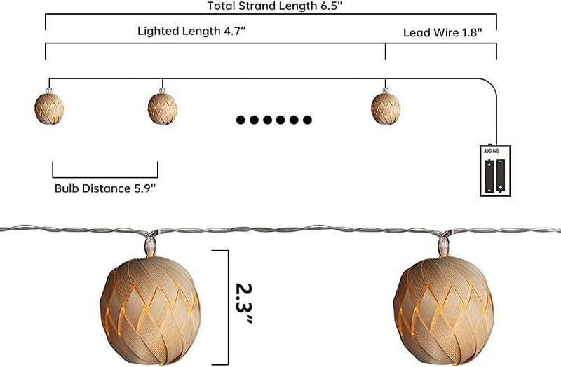 Rattan LED fényfűzér karácsonyra - beltéri, elemes, újracsomagolt