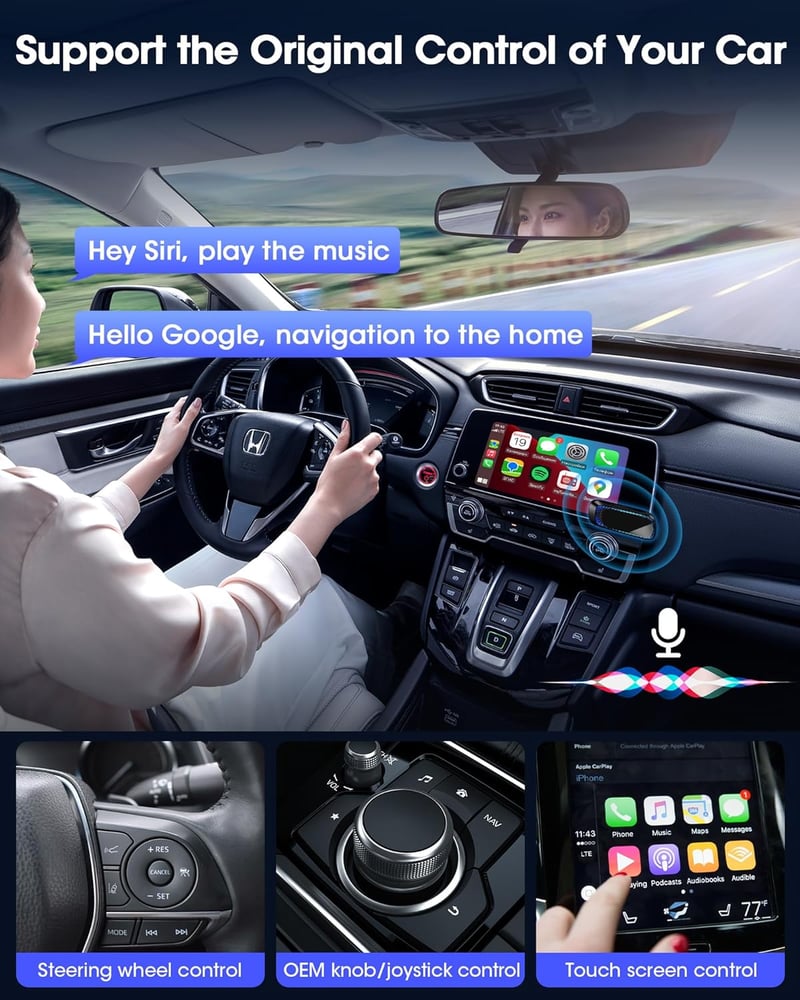 Jansite 2-in-1 Vezeték Nélküli CarPlay és Android Autó Adapter, 5GHz WiFi, USB-C, RGB, Gyors Átvitel, iPhone és Android Kompatibilis