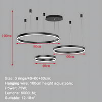 YYUTLUO Modern LED Csillár - 3 Fekete-Arany Gyűrű (40+60+80cm), 90W, Távirányítható, Fényerőszabályozható Mennyezeti Függőlámpa Nappaliba 2