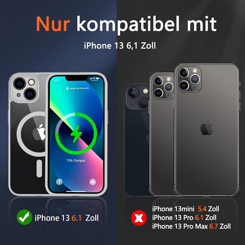 iPhone 13 MagSafe-kompatibilis ütésálló tok kameravédővel, szürke