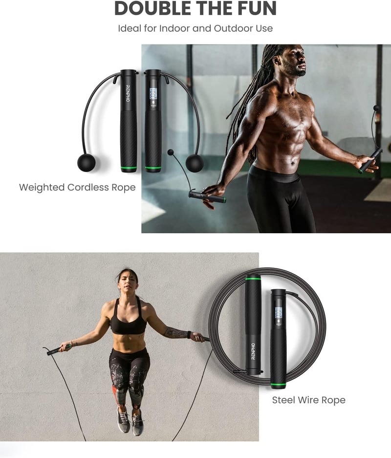 RENPHO Okos Ugrókötél Számláló Funkcióval, Állítható Fitness Kötél App Elemzéssel - Cordless Ball - Black