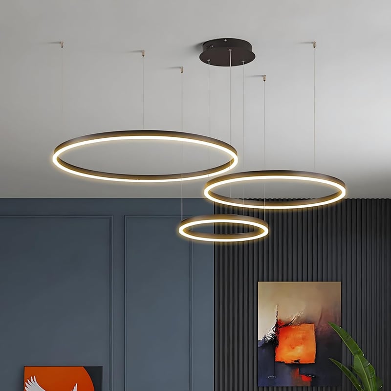 YYUTLUO Modern LED Csillár - 3 Fekete-Arany Gyűrű (40+60+80cm), 90W, Távirányítható, Fényerőszabályozható Mennyezeti Függőlámpa Nappaliba