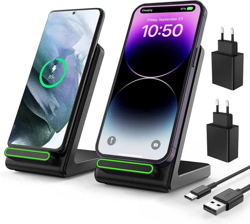 Samsung és iPhone vezeték nélküli töltő, 2 db fekete Qi indukciós állvány
