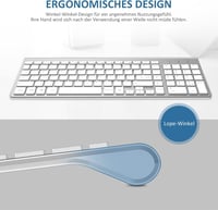 Vezeték nélküli QWERTZ billentyűzet és egér szett - Ergonomikus, vékony, német kiosztású - Fehér-ezüst 3