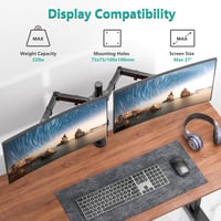 WALI Kettős Monitortartó Állvány - Állítható, 27"-ig, 10kg Teherbírás, 360° Forgatható, Dönthető, Asztali Rögzítés, Fekete (WL-M002) 2