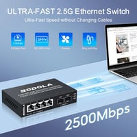 SODOLA 6 Portos 2.5G Menedzseletlen Ethernet Switch - 4x 2.5GBASE-T + 2x 10G SFP+ Port, 60Gbps Kapcsolási Kapacitás, Fali Rögzítésű Mini Hál 3