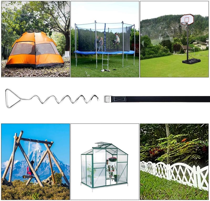 Jinhuaxin trambulin rögzítő szett - 4 db erős spirál földhorgony állítható pánttal