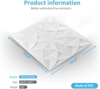 Art3d Fehér Virágmintás Mennyezeti Burkolólap 61x61 cm - PVC Dekorációs Panel Mennyezetre, Könnyű Felszerelés, 12 db Csomag 7
