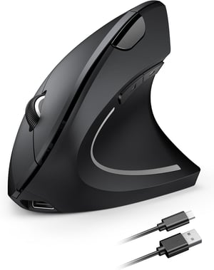 TECKNET TK-MS016 Ergonomikus Vezeték Nélküli Egér - Újratölthető, 5 DPI Szint (4800 DPI-ig), 6 Gombos Vertikális Egér Laptophoz, PC-hez