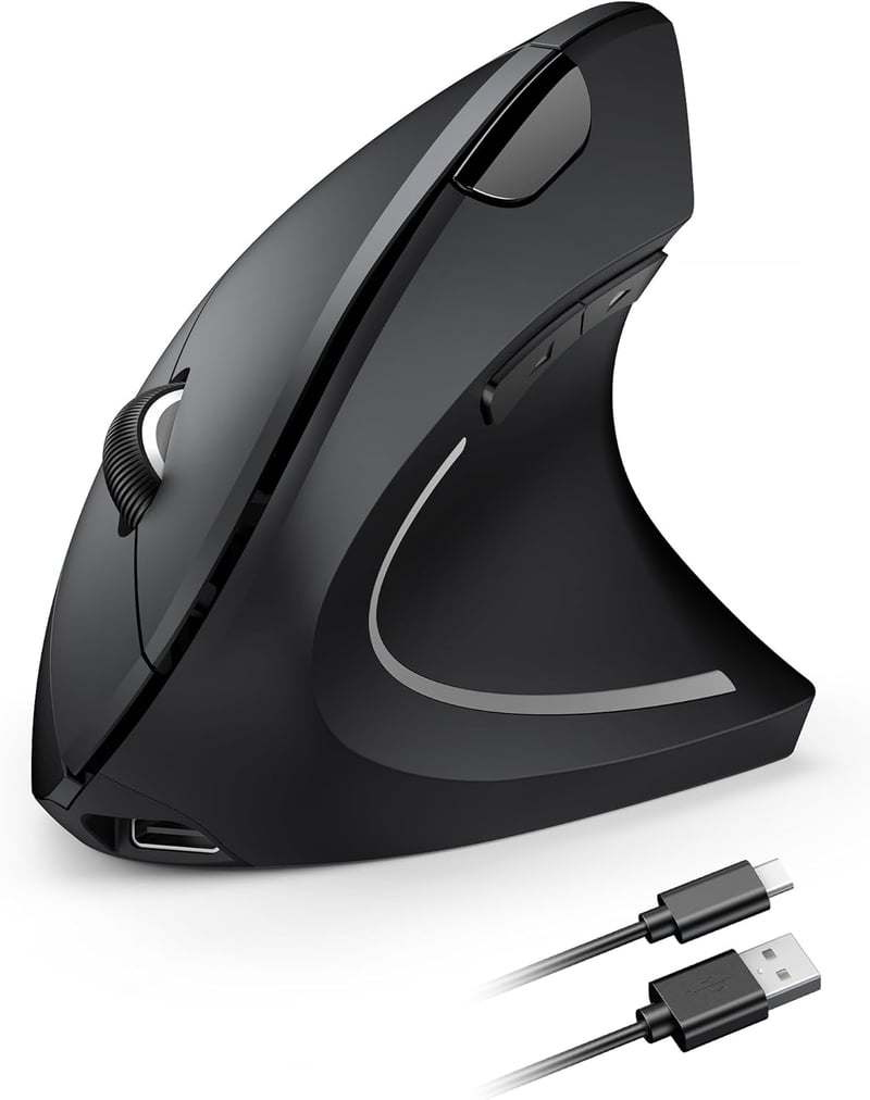TECKNET TK-MS016 Ergonomikus Vezeték Nélküli Egér - Újratölthető, 5 DPI Szint (4800 DPI-ig), 6 Gombos Vertikális Egér Laptophoz, PC-hez