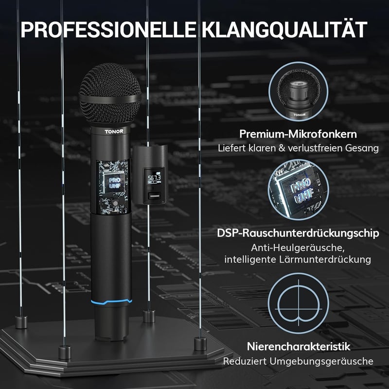 TONOR TW720 Bluetooth Vezeték Nélküli Mikrofon Szett - UHF Fém Újratölthető Mikrofonok (2db) 7-9 óra üzemidő