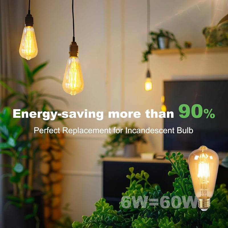 DiCUNO Edison Vintage LED Izzó E27 Foglalattal - ST64 Filament, 6W, 2200K Meleg Fehér, 600 Lumen, Retro Dekoratív Lámpa Otthonba, Kávézóba, 