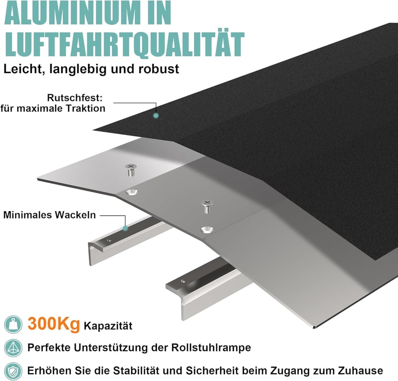 ILOKNZI Alumínium Küszöbáthidaló Rámpa, 300 kg Teherbírás, 70 cm Széles, Kerekesszékhez, Akadálymentes Közlekedéshez, Csúszásgátló Felülette