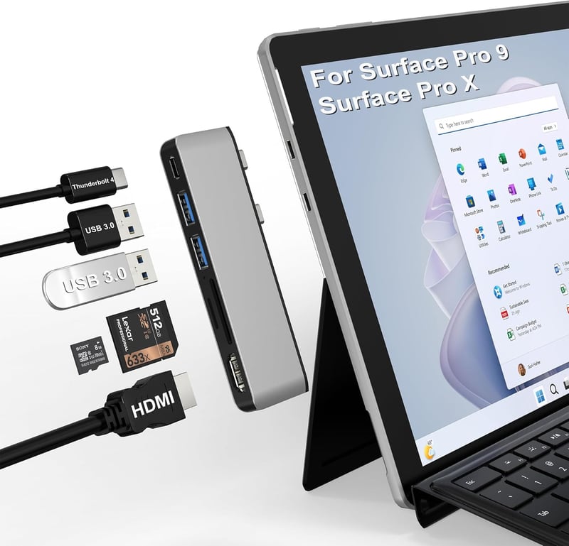 Surface Pro 9 Dokkoló - 4K HDMI, Thunderbolt 4, USB, SD/TF - Tripla Kijelző Támogatás