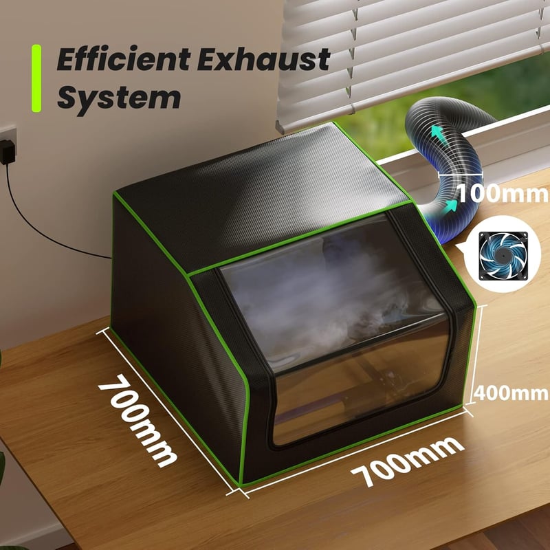 Bsdonte 700x700mm-es Lézergravírozó Védőház - Ventilátoros, LED-es, Tűzálló, Hangszigetelt