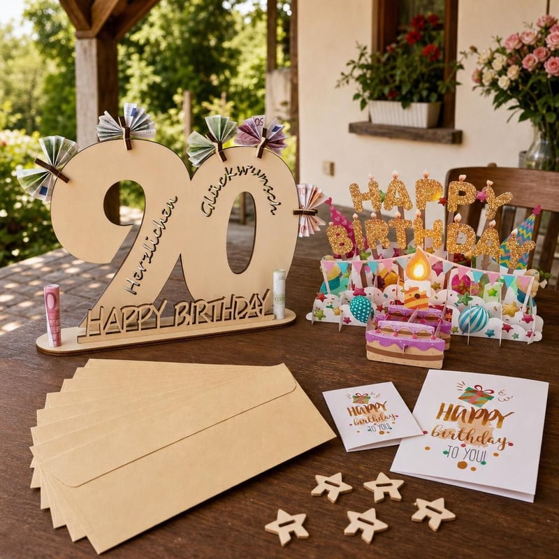 Čarolija 90. rođendana: 100x kraft omotnica + 3D glazbena čestitka + drvena knjiga gostiju sa stalkom