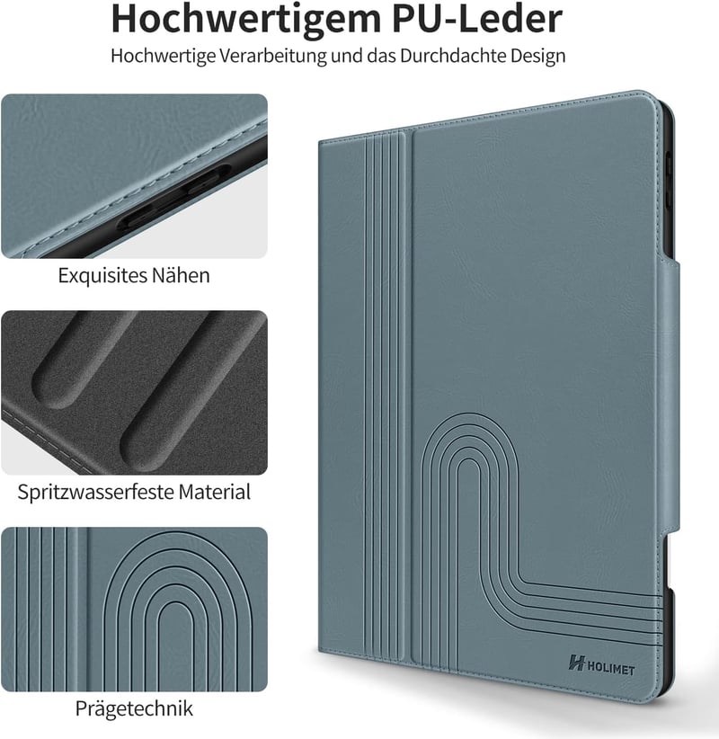 HOLIMET iPad Air 11/10,9" Tok M3/M2/6/5/4 Generációhoz, Apple Pencil Tartóval, Kék PU Bőr Védőtok, Automatikus Alvás/Ébresztés, Állítható Ál