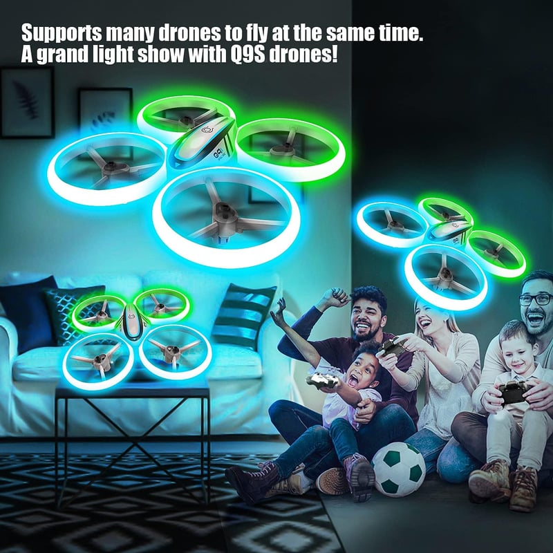 AVIALOGIC Q9s Gyerek RC Helikopter Drón Kék-Zöld Fényekkel, 360° Forgással, Magasságtartással és Headless Móddal - Tökéletes Ajándék Fiúknak
