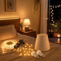 Večernja čarolija: 10m LED traka + 6m svjetlosni niz + 2x pametna žarulja + laneni sjenilo 1
