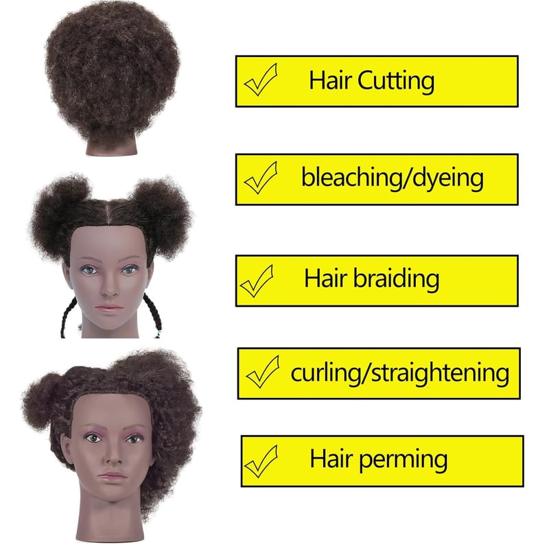 RUISIMEI Afro Gyakorló Babafej 100% Valódi Hajjal - Fodrász Oktatófej Afro-Amerikai Hajstílushoz, Fonáshoz, Asztali Rögzítővel